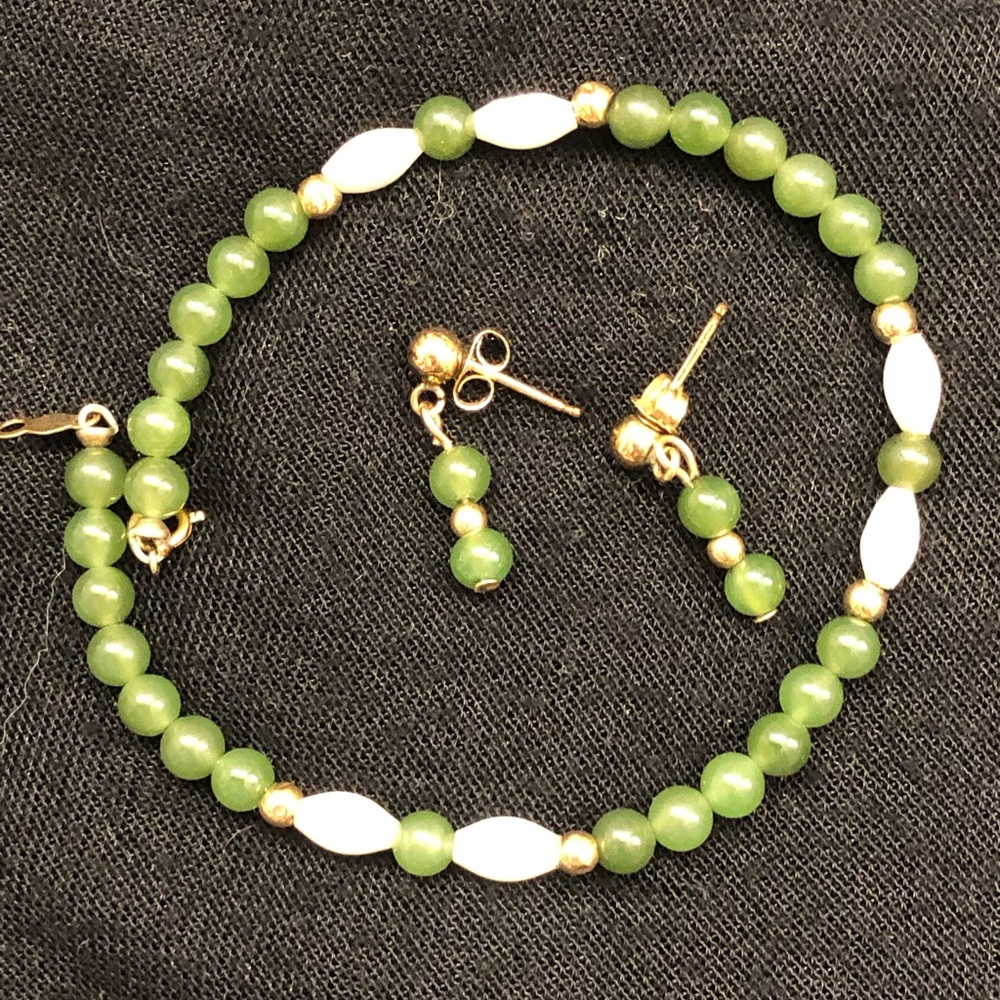 14k Solid Gold Jade Bracelet & Earrings